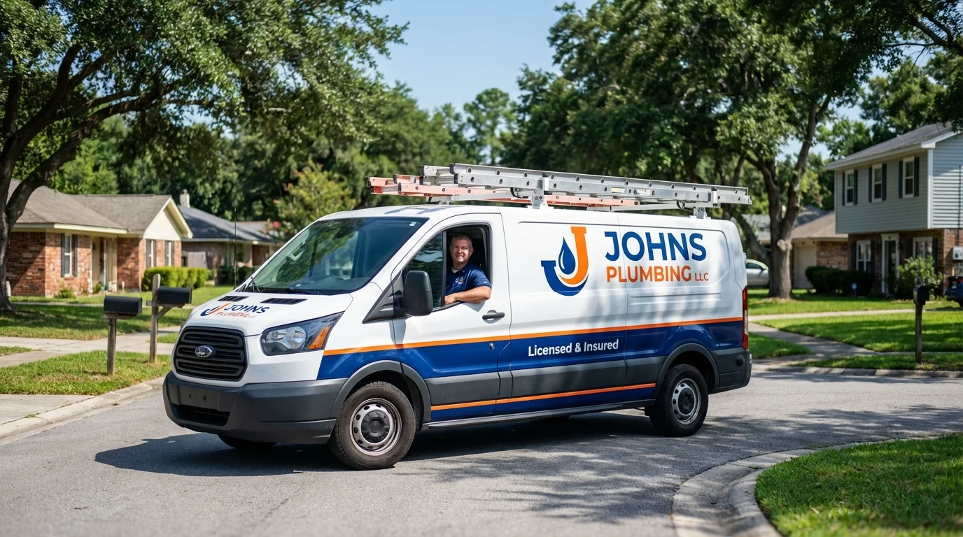 Johns Plumbing LLC service van in Yarmouth, ME