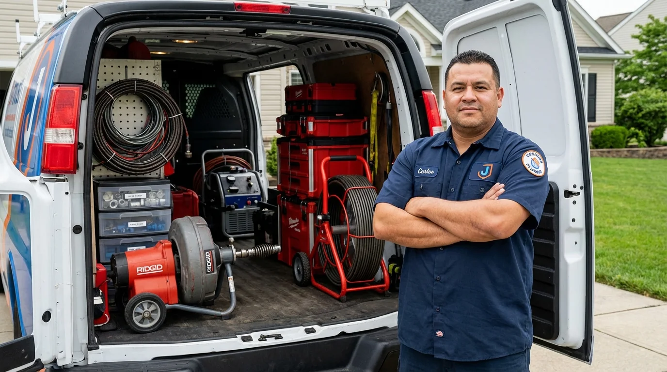 Professional drain cleaning equipment and Johns Plumbing LLC plumber in Yarmouth
