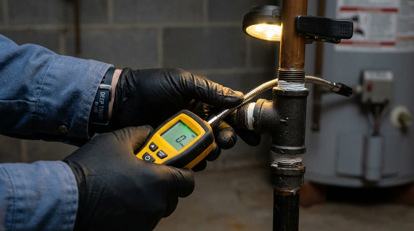 Gas leak detection with electronic sniffer by Johns Plumbing LLC in Yarmouth